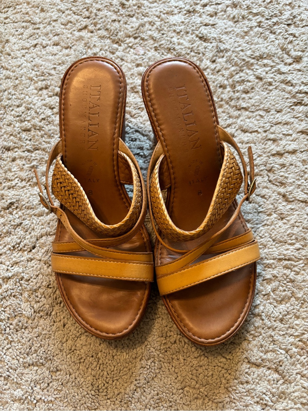 Italian Shoemakers Tan and Honey Leather Slide Sandals